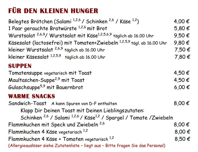 Speisekarte Café ART Königsfeld